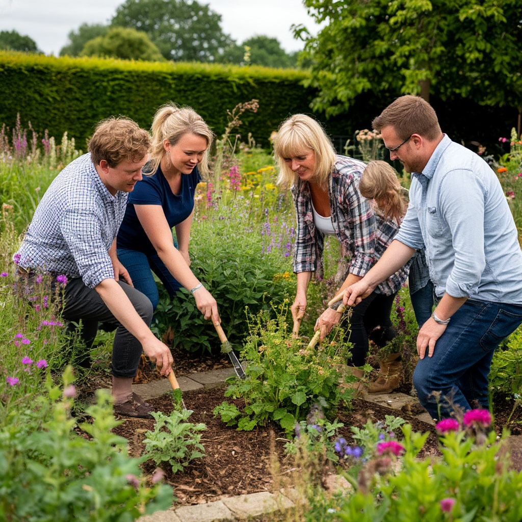 Garden Design UK team working together in demonstration garden
